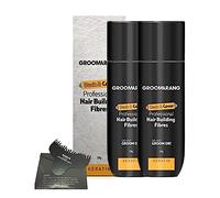 Hair Fibres x2 GROOMARANG Keratin Hair Building Fibres for Thinning Hair - Instantly Conceals Thinning Areas for Fuller Thicker Hair - For Men & Women 28g PLUS Hairline Optimiser (Black)