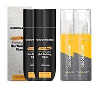 Hair Fibres X2 GROOMARANG Keratin Hair Building Fibres for Thinning Hair- Instantly Conceals Thinning Areas for Fuller Thicker Hair For Men & Women 28g + X2 Hair Loss Lotions (Black)