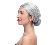 Hair Grandma Wig Granny Lady Dress Mother Old Bun Fancy Costume Grey wig Hair Extension Hanger (Grey, One Size)