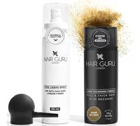 Hair Guru London Starter Set - Thickening Fibres 28g, Fibre Locking Spray 120ml & Applicator - Conceals Bald Spots & Thinning Hair - Unisex Hair Loss Solution - Dark Blonde