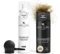 Hair Guru London Starter Set - Thickening Fibres 28g, Fibre Locking Spray 120ml & Applicator - Conceals Bald Spots & Thinning Hair - Unisex Hair Loss Solution - Light Blonde