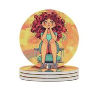 Hair Haircut Perm Day Round Ceramic Coasters Non-Slip Cork Base Drinks Holder Craft 4PCS