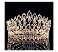 Hair Jewellery Fashion Crystal Metal Big Crown s Pink Wedding CrownPageant Diadem Queen King Crown (Metal color : Silver Purple, Size : Crown) (Gold Yellow Crown)
