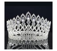 Hair Jewellery Fashion Crystal Metal Big Crown s Pink Wedding CrownPageant Diadem Queen King Crown (Metal color : Silver Purple, Size : Crown) (Silver White Crown)