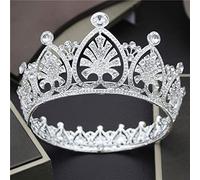 Hair Jewellery Vintage Bridal Crown Wedding Round Diadem For King Queen BrideWedding Hair Ornaments (Metal color : Silver Plated) (Silver Plated)
