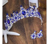 Hair Jewelry Crown Tiaras for Women 2020 Arrival Charming Blue Crystal Bridal Tiaras Crown Magnificent Rhinestone Diadem for Princess Wedding Hair Accessories by GAGALU (Color : Gold White)