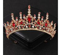 Hair Jewelry Crown Tiaras for Women Baroque Red Crystal Tiaras and Crowns Prom Rhinestone Bridal Diadem Crown Taira for Women Wedding Hair Accessories Jewelry Crown (Color : Red-09)
