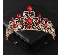 Hair Jewelry Crown Tiaras for Women Baroque Red Crystal Tiaras and Crowns Prom Rhinestone Bridal Diadem Crown Taira for Women Wedding Hair Accessories Jewelry Crown (Color : Red-17)