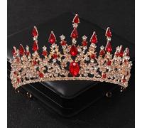 Hair Jewelry Crown Tiaras for Women Baroque Red Crystal Tiaras and Crowns Prom Rhinestone Bridal Diadem Crown Taira for Women Wedding Hair Accessories Jewelry Crown (Color : TS-0091-B)