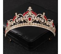 Hair Jewelry Crown Tiaras for Women Baroque Red Crystal Tiaras and Crowns Prom Rhinestone Bridal Diadem Crown Taira for Women Wedding Hair Accessories Jewelry Crown (Color : Red-29)