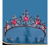 Hair Jewelry Crown Tiaras for Women Baroque Vintage Girls Crystal Crown Hair Jewelry Tiara Women Birthday Party Sky Blue Rhinestone Bridal Crown Accessories (Color : Black red)