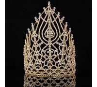 Hair Jewelry Crown Tiaras for Women Beauty Pageant Crown Rhinestone Pageant Tall Crowns Crystal Adjust Contour Band Miss Big Tiara (Color : Gold, Size : Tiaras)