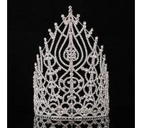 Hair Jewelry Crown Tiaras for Women Beauty Pageant Crown Rhinestone Pageant Tall Crowns Crystal Adjust Contour Band Miss Big Tiara (Color : Silver, Size : Tiaras)