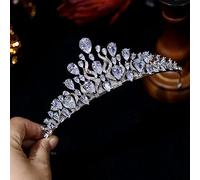 Hair Jewelry Crown Tiaras for Women Classic European Royal Crown Wedding Hair Accessories Bride Tiaras Water Droplets Crown Zircon Crystals Crowns HeaddressSilvermutil