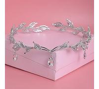 Hair Jewelry Crown Tiaras for Women Crystal Crown Bridal Hair Accessories Wedding Rhinestone Waterdrop Leaf Tiara Crown Headband Frontlet Brides Hair Jewelry by GAGALU (Color : Gold)