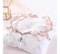 Hair Jewelry Crown Tiaras for Women Crystal Crown Bridal Wedding Hair Accessories Rhinestone Waterdrop Leaf Tiara Crown Headband Frontlet Bridesmaid Hair Jewelry by GAGALU (Color : Rose Gold)