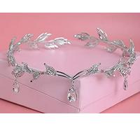 Hair Jewelry Crown Tiaras for Women Crystal Crown Bridal Wedding Hair Accessories Rhinestone Waterdrop Leaf Tiara Crown Headband Frontlet Bridesmaid Hair Jewelry by GAGALU (Color : Silver)