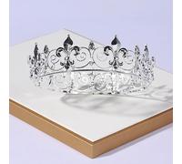 Hair Jewelry Crown Tiaras for Women Europe and The United States Bridal Tiara Round Golden Crown Retro Wedding King Show Crown Wedding Hair Accessories Party Crown Color : Silver Plated,