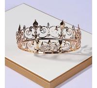 Hair Jewelry Crown Tiaras for Women Europe and The United States Bridal Tiara Round Golden Crown Retro Wedding King Show Crown Wedding Hair Accessories Party Crown Color : Gold-Color, Siz