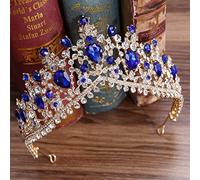 Hair Jewelry Crown Tiaras for Women European Red Green Crystal Big Crown Headwear Bridal Wedding Hair Accessories Jewelry Bride Tiaras Princess Crowns by GAGALU (Color : Gold Blue)