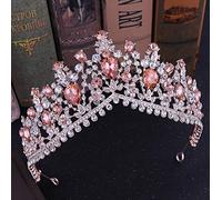 Hair Jewelry Crown Tiaras for Women European Red Green Crystal Big Crown Headwear Bridal Wedding Hair Accessories Jewelry Bride Tiaras Princess Crowns by GAGALU (Color : Champagne)