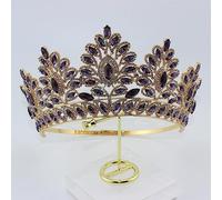 Hair Jewelry Crown Tiaras for Women Luxury Big European Purple Crystal Bridal Tiara Baroque Rhinestone Diadem Large Round Royal Queen Crown Wedding Hair Accessories,Gold White