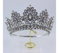 Hair Jewelry Crown Tiaras for Women Luxury Big European Purple Crystal Bridal Tiara Baroque Rhinestone Diadem Large Round Royal Queen Crown Wedding Hair Accessories,Gold White