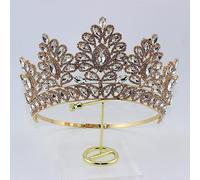 Hair Jewelry Crown Tiaras for Women Luxury Big European Purple Crystal Bridal Tiara Baroque Rhinestone Diadem Large Round Royal Queen Crown Wedding Hair Accessories,Gold White