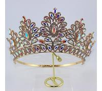Hair Jewelry Crown Tiaras for Women Luxury Big European Purple Crystal Bridal Tiara Baroque Rhinestone Diadem Large Round Royal Queen Crown Wedding Hair Accessories,Gold White