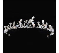 Hair Jewelry Crown Tiaras for Women Pink Gold Pearl Bridal Crowns Handmade Tiara Bride Headband Crystal Wedding Diadem Crown Wedding Hair Accessories by GAGALU (Color : Chrome11)