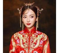 Hair Jewelry Crown Tiaras for Women Retro Chinese Headdress Crown Headband Catwalk Stage Wedding Hair Accessories Pearls Beaded Tassel Tiaras Earring Hair Jewelry,Style 4