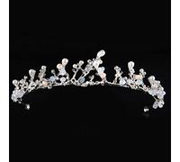 Hair Jewelry Crown Tiaras for Women Silver Color Rhinestone Wedding Tiara Crown Pearl Diadem Bride Crown Headpiece Wedding Hair Accessories Tiara by GAGALU (Color : HG189Y)