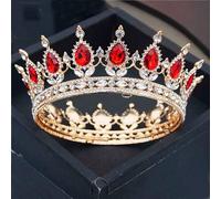 Hair Jewelry Crown Tiaras for Women Tiaras and Crowns Pink Red Diadem Royal King Full Circle Ornaments Bridal Wedding Hair Jewelry AccessoriesGold Redmutil