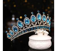 Hair Jewelry Crown Tiaras for Women Wedding Crown Bride Headwear Luxury Blue Rhinestone Crystal and Crown Queen Crown Bride Hair Accessories Beauty Crown