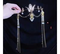 Hair Jewelry Crown Tiaras for Women Women's Metal Phoenix Imitation Gem Long Tassel Hair Crown Chinese Hanfu Headdress (Color : B)