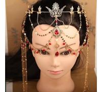 Hair Jewelry Crown Tiaras for Women Women's Metal Phoenix Imitation Gem Long Tassel Hair Crown Chinese Hanfu Headdress (Color : B)