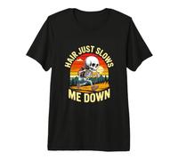 Hair Just Slows Me Down Hiker Skeleton Trekking Sunset Premium T-Shirt