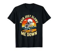 Hair Just Slows Me Down Hiker Skeleton Trekking Sunset T-Shirt