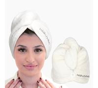 Hair Loving™ White Hair Towel Wrap - Super Absorbent Microfibre Dryer Towel | Super Soft Towel Cap for Hair, Anti-Frizz, Lightweight & Gentle with Secure Button Fastening