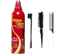 Hair Mousse for Braids & Slick Back Hair Brush Bundle - Ampro Shine 'N Jam Magic Fingers Setting Mousse For Braiders - Hair Mousse for Braids, Strong Hold Mousse, and Professional Tools