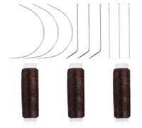 Hair Needle and Thread Set 12 Pcs Sewing Hair Extension Tools Curved Needle Brown Weaving Threads for Making Wig, Sew in Needles and Thread(Brown)