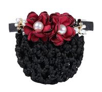 Hair Net Double Rose, Artificial Flower Hair Nets, Bun Nets Pearl, Hair Nets Women, Knot Net, Hair Clip, Hair Clips, Hair Accessories for Ballet Dance Dancer, Nurse, Hair Fixation, Wine Red A