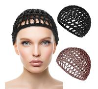 Hair Net Wrap 2 PCS Elastic Sleep Net Hairnet Knit Sleeping Cover Breathable Crochet Head Cap Stretchy Mesh Bandana Anti Frizz Shower Bathing Hats Press Absorption Curly Straight Hair(Brown/Black)