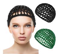 Hair Net Wrap Nets For Women 2 PCS Sleeping Sleep Cap Drying Curly Hair Crochet Press Hairnets Snood Wraps Cover Hairnet Workers Cap Mesh Head Caps Wrapping Long Curly Hair Overnight(green/black)