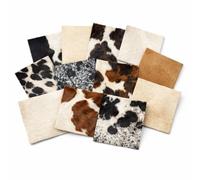 Hair On Cowhide Leather Pieces - Genuine Cowhide Leather Squares 6x6 Inches, Pack of 12 Assorted Natural Colors - Hair-On Hide for Crafts, DIY Leather Projects & Accessories