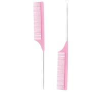 Hair Parting Comb 2 Pcs Stainless Steel Carbon Fiber Pink