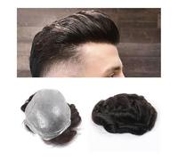 Hair Piece for Men, Thin Skin V-Looped Mens Toupee Full PU Base Human Hair System Natural Hairline 110% Density Male Capillary Prosthesis Hair Unit(Black,6x8)