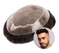Hair Pieces for Men Human Hair Unit Breathable Male Hair Prosthesis Fine Mono Top and Soft PU Around Men Toupee 6" Durable Hair Replacement Systemes Wave #2 Brown Male Wig Mens Hair Piece(30mm wave da