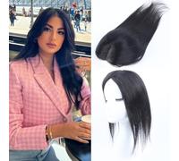 Hair Pieces for Women Human Hair 360° Clip in No Bangs Upgrade Handmade Swiss Lace Base 12 Inch Natural Black