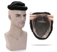 Hair pieces Men's Capillary Prothesis Toupee Men 90g Mono+NPU Wig Male Replacement System Hairpiece Invisible Extensions Wigs Daily(7x9inches)